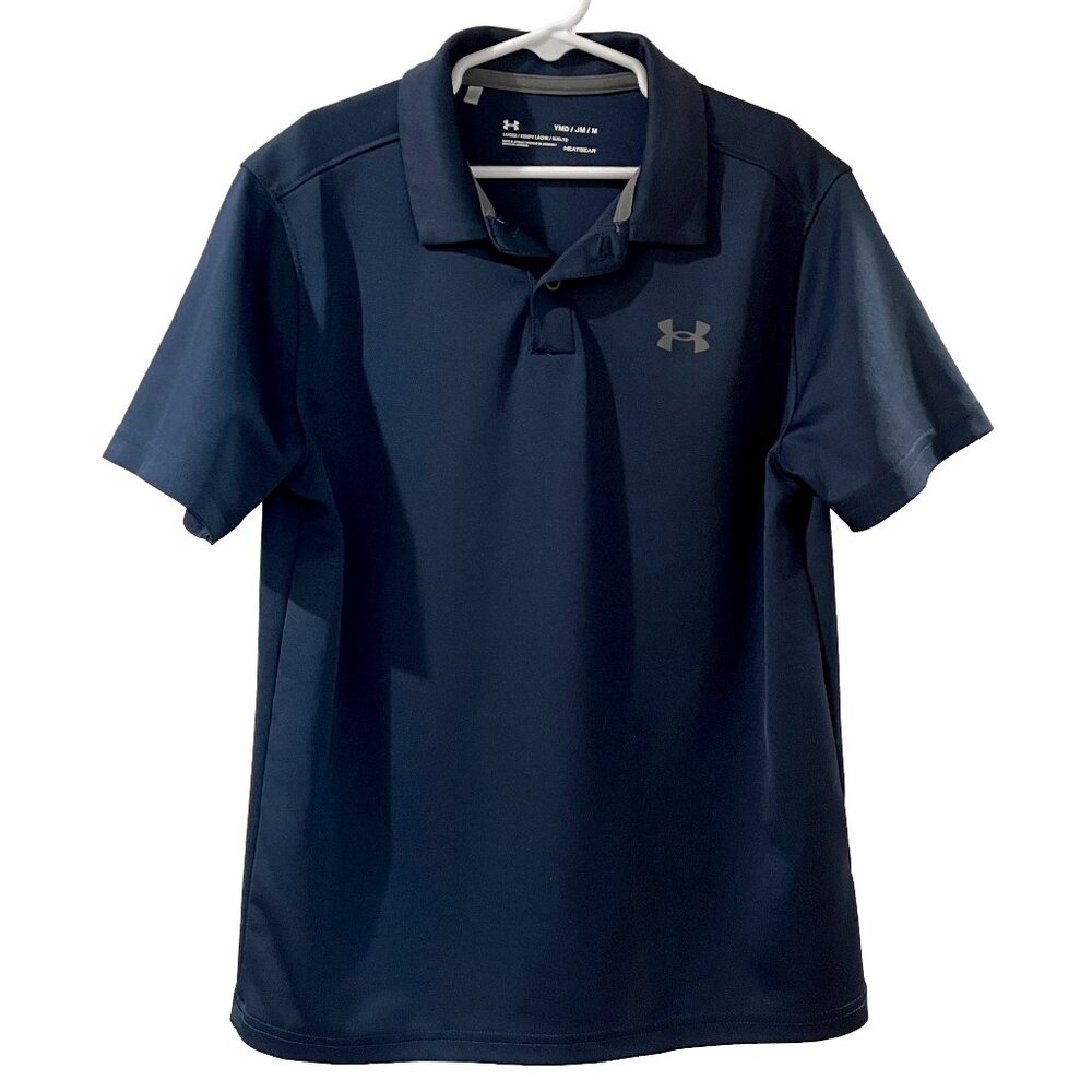 Under Armour Navy Blue Heatgear Performance Polo Boys Size Medium - Picture 2 of 3